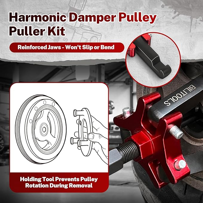 BILITOOLS Harmonic Balancer Puller Set, Upgraded 3-Jaw Pulley Puller with Holding Tool for Removing Harmonic Damper Balancers Compatible with Chevy, GM, Chrysler, Ford etc.