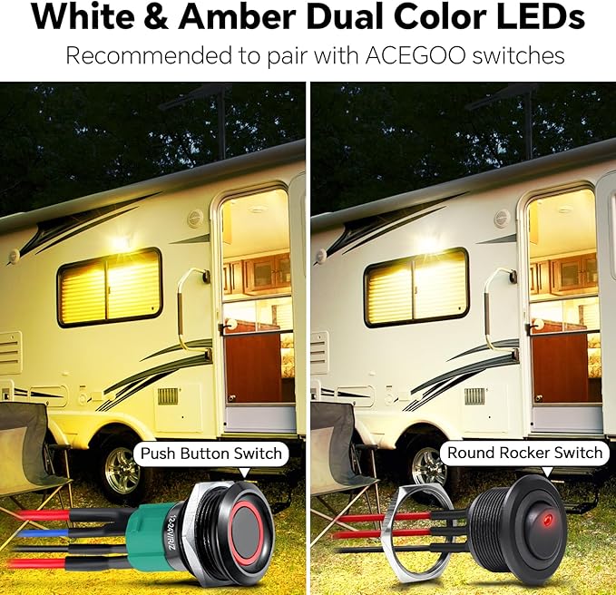 acegoo RV Porch Light LED Dual Color White/Amber Switchable 12V Exterior Utility Replacement Light for Trailer Camper Motorhome 5th Wheels, 480 Lumen & IP66 Waterproof (White)