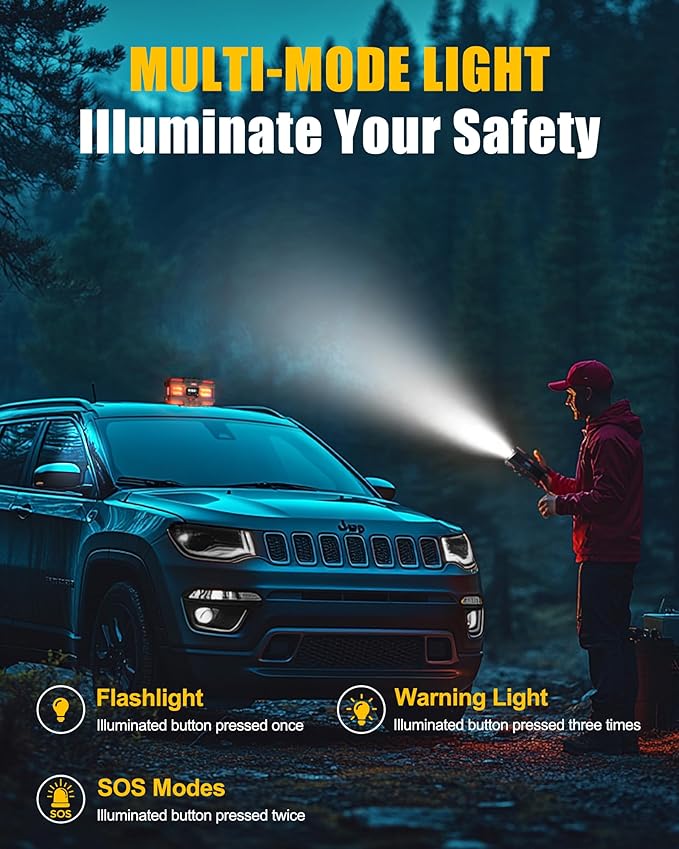 PJS06 Pro 4000A Car Jump Starter - Portable Power Bank with 40W Fast Charge, 10L Gas/9L Diesel Engine Starter, 3S Quick Start, Voltage Detector, LED Light, 10 Protections