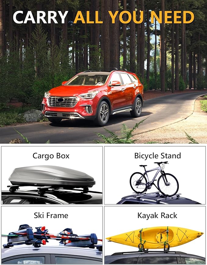 Tuyoung 220lbs Lockable Roof Rack Cross Bars Compatible with Hyundai Santa Fe 2013 2014 2015 2016 2017 2018 (with Flush Side Rails) Aluminum Roof Rails Crossbars Bars Rooftop Cargo Carrier Luggage