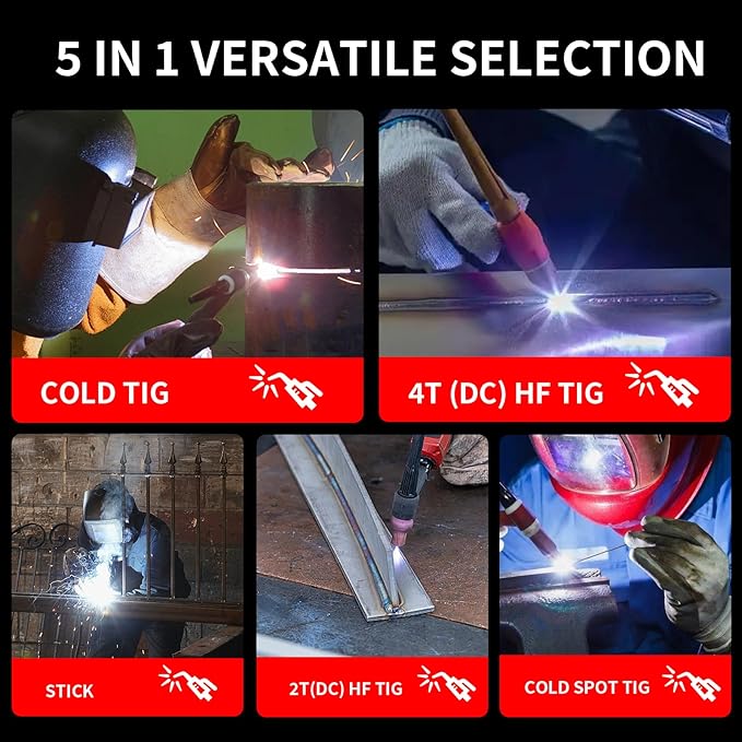 PONEY TIG Welder 200 Amp 5 In 1 TIG Welding Machine DC TIG/Spot TIG/Pulse TIG/Stick, 110V/220V Dual Voltage with Large Digital Display