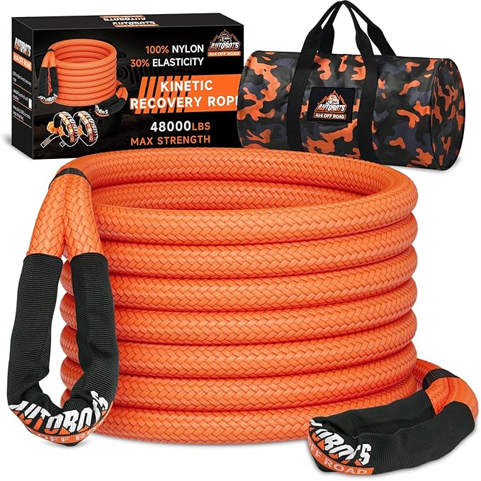 AUTOBOTS Kinetic Recovery Rope 1" x 20'(48,000lbs) Heavy Duty Kinetic Tow Rope for Truck ATV UTV SUV Offroad Recovery Kit