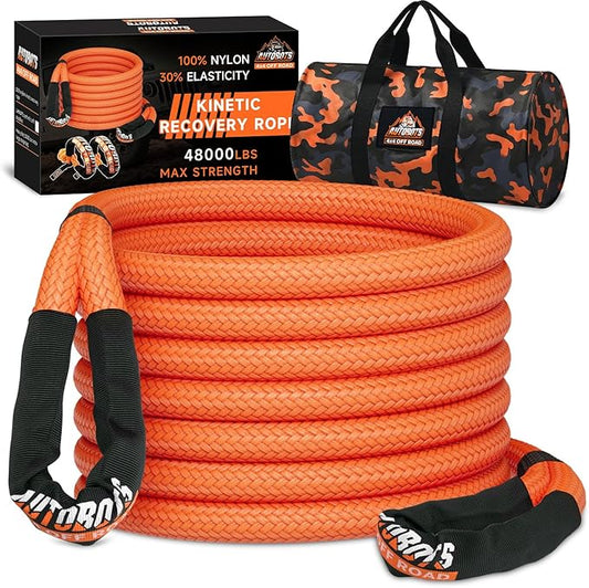 AUTOBOTS Kinetic Recovery Rope 1" x 30'(48,000lbs) Heavy Duty Kinetic Tow Rope for Truck ATV UTV SUV Offroad Recovery Kit