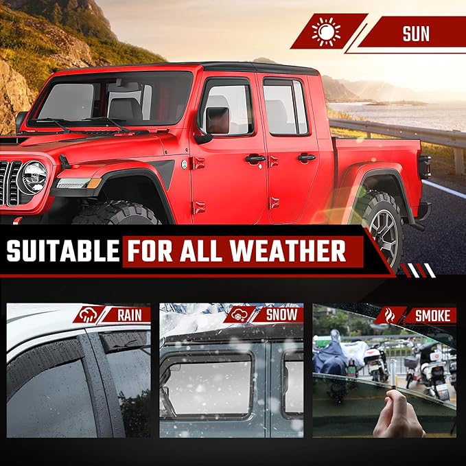 in-Channel Rain Guards Fit for Jeep Wrangler JL 2018-2025 Black Extra Durable Shatterproof Side Window Deflectors Fit for Jeep Gladiator 2020-2025, Window Visors, Wind Deflectors - 4 PCS