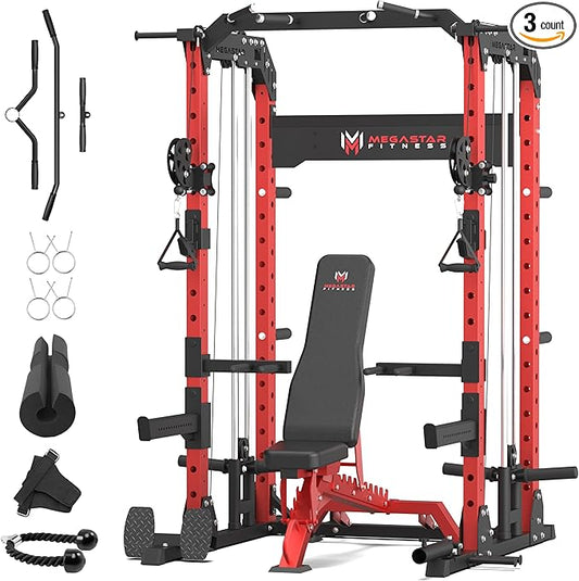 Power Rack Home Gym with Aluminum Pulley Set – 2000LB Capacity Multifunction Squat Rack with Cable Crossover, Includes 16 Professional attachments for Home Gym Strength Training, P63 Rampage