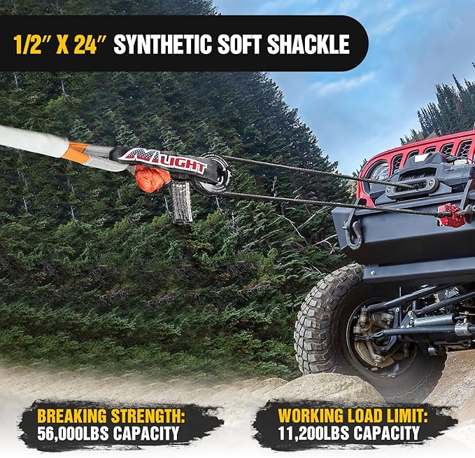 Nilight Synthetic Soft Shackle (56,000 LBS Breaking Strength) 1/2 Inch x 24 Inch 2PCS with Extra Sleeves for Sailing SUV Off Road Towing UTV ATV Trucks 4x4, 2 Years Warranty