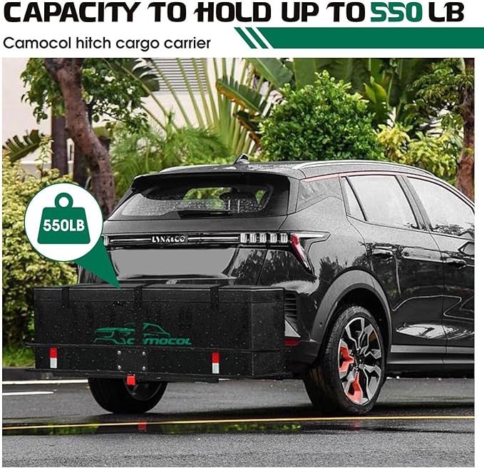 FORWODE 550 LBS Hitch Mount Cargo Carrier Basket, 60"x24"x6" Folding Hitch Cargo Carrier Rack for 2 Inch Receiver, Car Rack Rear Luggage Basket for Car SUV Traveling