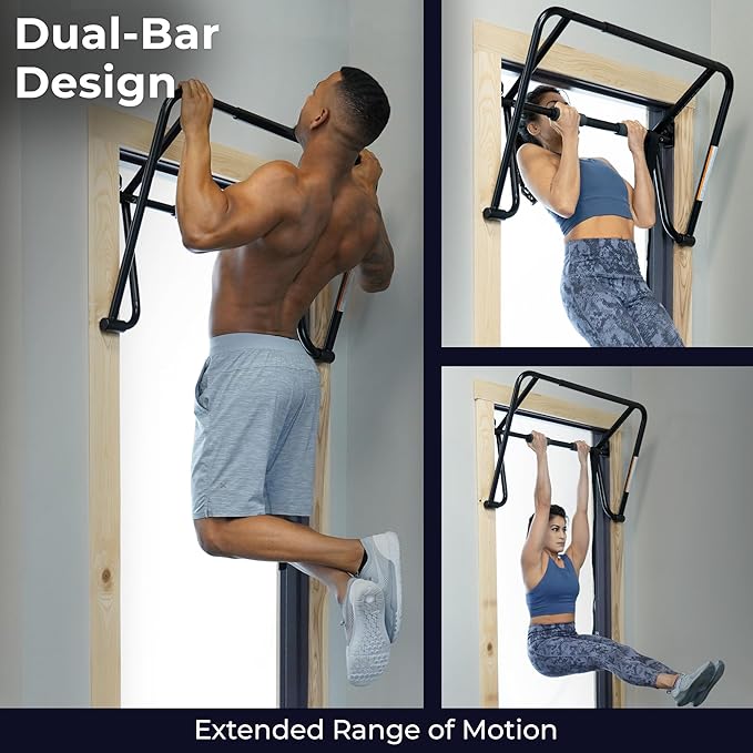 Teeter Dual-Bar Chin-Up Rack - Doorway Pull-Up Bar Home Gym for Strength Training, Inversion & Back Pain Relief; Durable Steel Adjusts for 28” – 36” Doorways