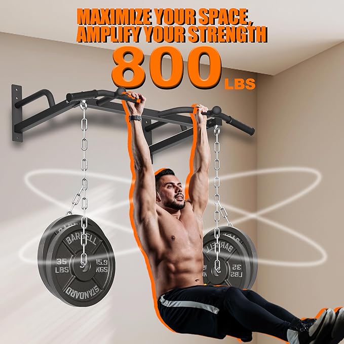 Wall Mounted Pull Up Bar, Heavy Duty Chin Up Bar, Multi Grip PullUp Bar for Garage, Basement, Wall Mount - Multifunctional Fitness Bar,Supports up to 800 Lbs