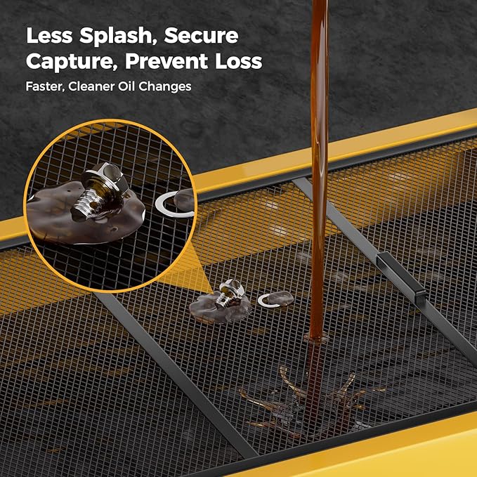 25 Gal Electric Oil Drain Pan, 110V High-Flow Pump, 9.8 FT Hose, 200 W Motor, 2 Locking Swivel Casters and 2 Directional Wheels Stable, Folding Handle, Heavy-Duty for Trucks, RVs, SUVs, Yellow