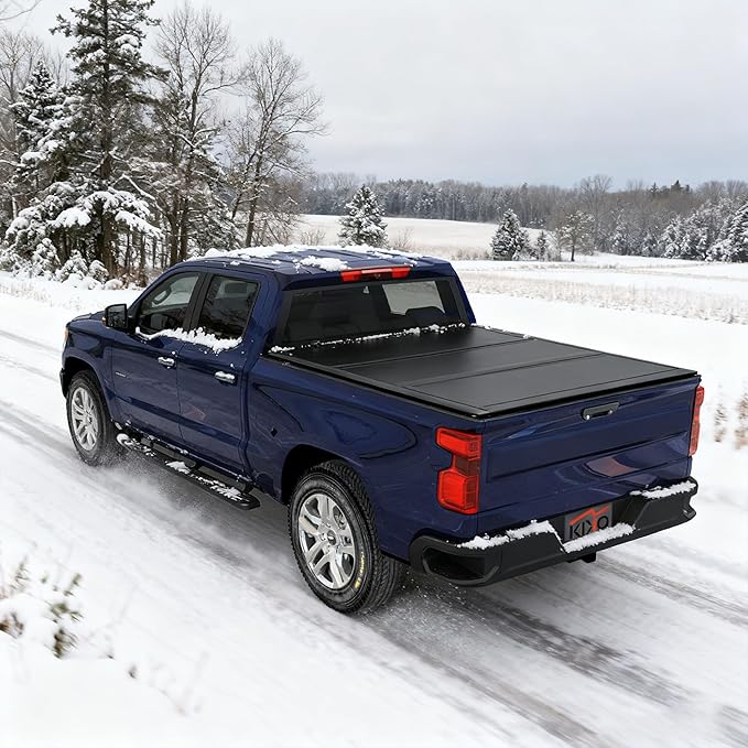 Kikito HTL Truck Bed Tonneau Cover Compatible with 2019-2025 Chevy Silverado/GMC Sierra 1500 with 5.8ft (69in) Low-Profile Style FRP Hard Folding No-Drill 100% Bed Access