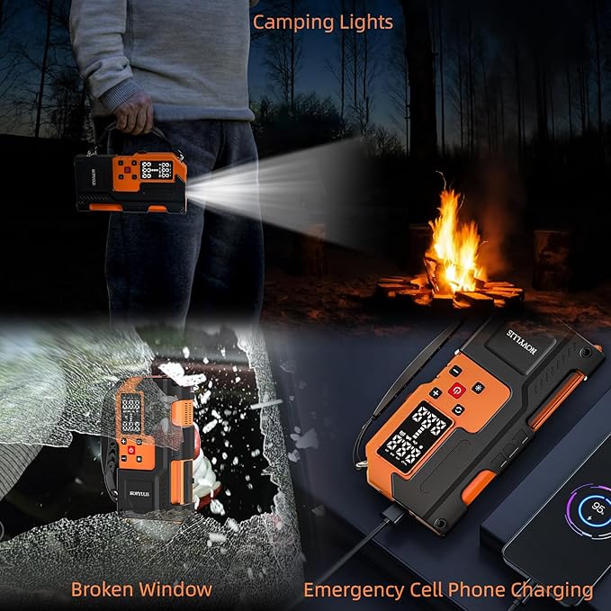 Jump Starter with Air Compressor 4000A Portable Battery Pack 10000mAh Power Bank Emergency SOS LED Light 22-Cylinder 150PSI Cordless AutoShutoff Tire Inflator Window Breaker