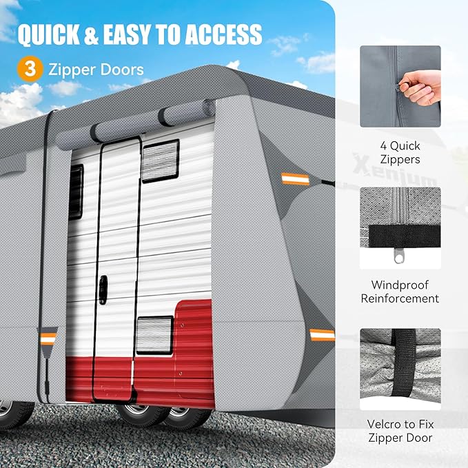 RV Cover for 30-33 ft Travel Trailers, 7 Layers Heavy Duty Camper Cover, Weatherproof & UV Resistant Motorhome Trailer Cover with Gutter & Tongue Jack Covers