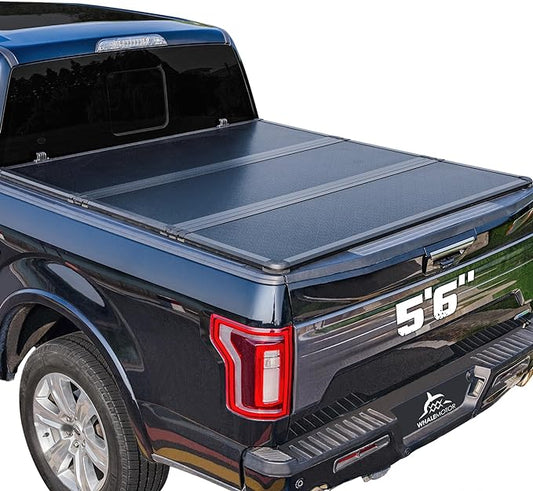 Hard Folding Truck Bed Tonneau Cover Compatible with Ford F150 F-150 2004-2014 5.5 ft Short Box, Tri Fold Style