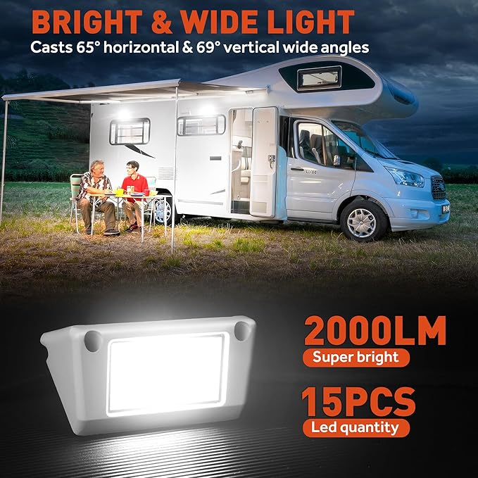 LED RV Exterior Porch Utility Light White Waterproof 10-30V DC Low Current 5" Lighting Fixture 45W 2000LM Aluminum Base led Scene Lighting for RV, Trailer, Camper-2 Pack (6000K Nature White)