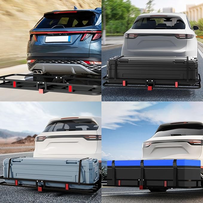 FORWODE 500 LBS Hitch Mount Cargo Carrier Basket, 53"x19"x5" Folding Hitch Cargo Carrier Basket for 2 Inch Receiver, Car Rack Rear Luggage Basket for Car SUV Traveling