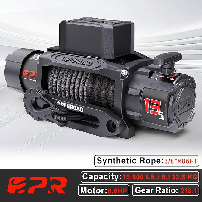 OPENROAD 13500 lb Recovery Winch with Synthetic Rope and 2 Wireless Remotes - IP68 Waterproof 12V Electric Winch for Jeep, SUV, Truck & Trailer - Panther Series 3S
