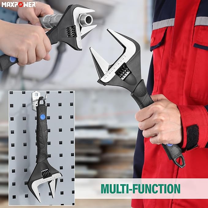 MAXPOWER 12 inch Adjustable Wrench, Wide Jaw Capacity 2.4 inch (60 mm)