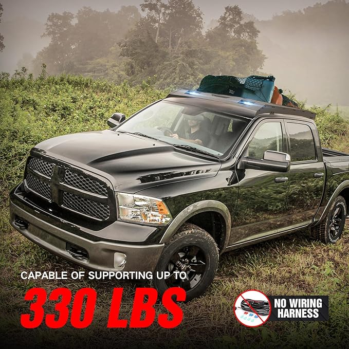 Roof Rack Cargo Basket Compatible with 2009-2018 Dodge Ram 1500 & 2019 2020 Classic Crew/Quad Cab, Truck Rooftop Cargo Carrier Top Luggage Storage Holder with 2 LED Lights