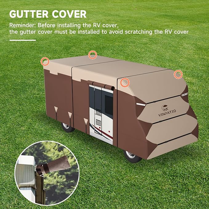 VINPATIO Class C RV Cover 600 Oxford Fabric Two Color Design, Fits 29'-32' RV, Heavy Duty Windproof Waterproof Anti-UV Class C Motorhome Cover with 2 Extra Long Straps, Gutter Covers
