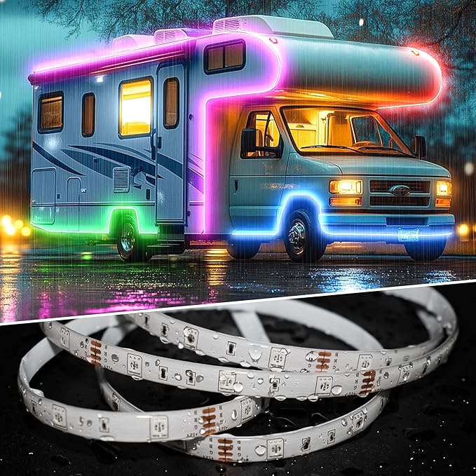 RV Awning LED Light Strip 20FT, 12V RGB Waterproof Underglow Led Light kit, Camper Awning Lights for RV Canopy Exterior, Travel Party, Van, Camper, Concession Trailer, Food Trucks
