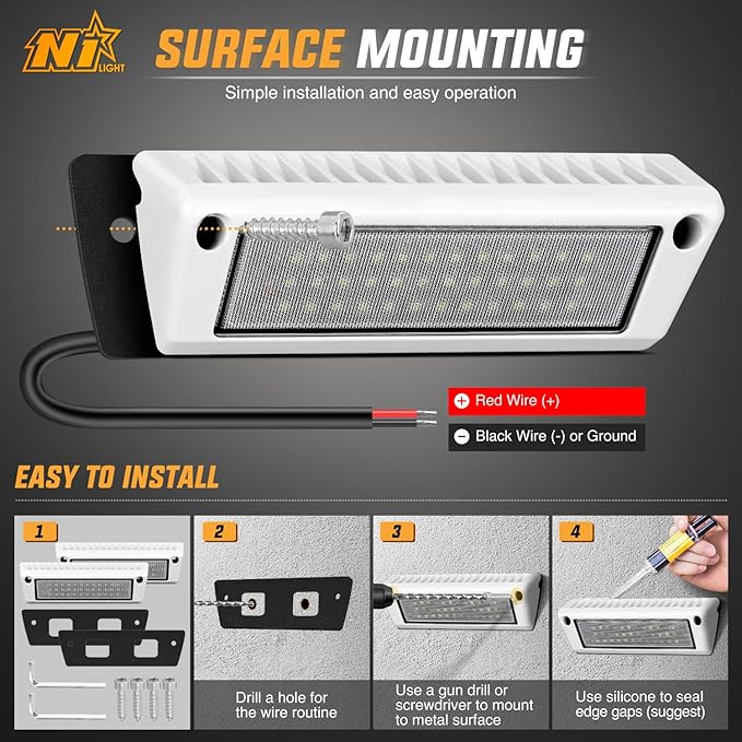 Nilight RV Exterior Light 2PCS 9 Inch Porch Lights Flood Beam 12V 24V LED Scene Cargo Lighting White Aluminum Housing for RVs Trailers Travel Campers 5th Wheels Motorhome SUV Truck