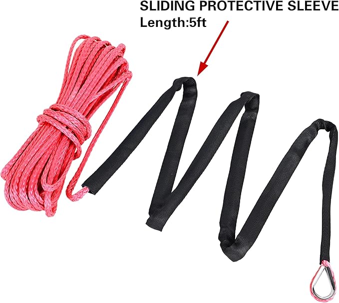 ATV UTV Synthetic Winch Rope Cable 3/16" x 50 ft, 8,300 lbs Pulling Strength, with Protective Sleeve, Safety Pull Strap, for 4X4 Offroad Vehicles (red)