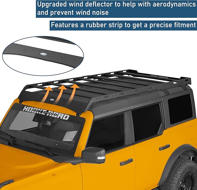 Hooke Road Bronco Full Length Roof Rack Aluminum Cross Bars for 2021-2025 Ford Bronco 4-Door Hardtop (Exclude Bronco Sport), Overlanding Rooftop Cargo Basket Carrier