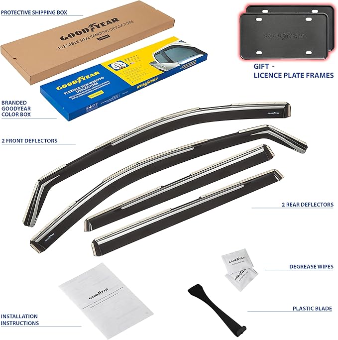 Goodyear Shatterproof in-Channel Window Deflectors for Nissan Rogue 2014-2020, Window Visors for Cars, Car Accessories, Rain Guards, Vent Deflector, 4 pcs - GY003424