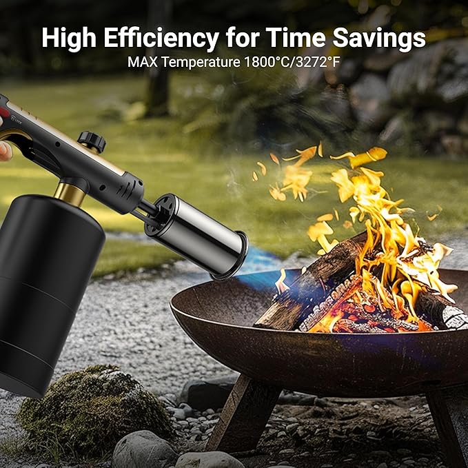 ThermoMaven Propane Torch with One-Touch Max Fire, Cooking Blow Torch Gun with a Safety Lock, Charcoal Lighter, Flame Thrower, Kitchen Food Torch Head for Grill, Sous Vide, BBQ, Gold