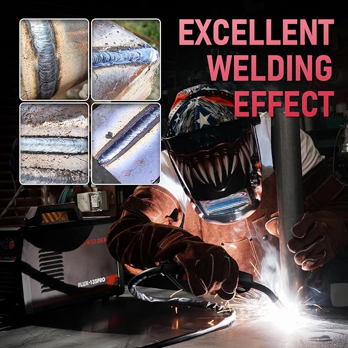 YESWELDER 135Amp Flux Core MIG Welder FLUX-135PRO,110V Flux Core MIG/Lift TIG/Stick 3-in-1 Digital Display Welding Machine & LYG-L600A Auto Darkening Blue Light Blocking Welding Helmet