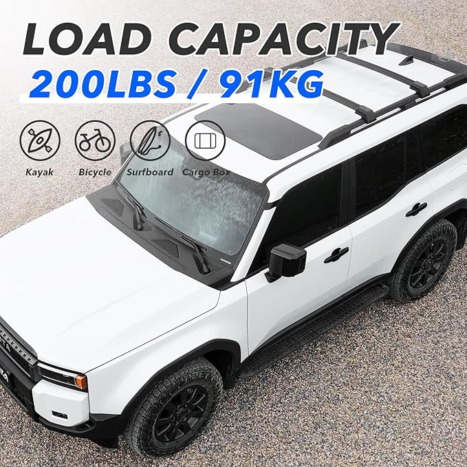 OEM-Style Roof Rack Cross Bars for 2024-2026 Toyota Land Cruiser Prado J250 LC250/1958-200LBS Crossbar Luggage Rack Carrier for Rooftop Cargo, Kayak, Canoe, Bike, Snowboard (No Drilling Required)