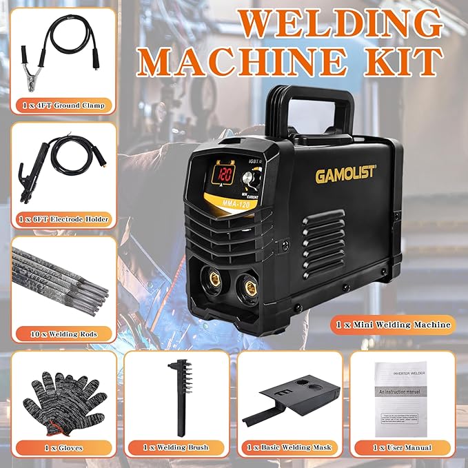 Mini Welding Machine, 110V 120Amp Portable Stick Welder, Hot Start Arc Force Anti-stick with 10PCS Welding Rods, for 1/16"-3/32" Welding Rods ARC Welder, Beginner-friendly Mini Welder