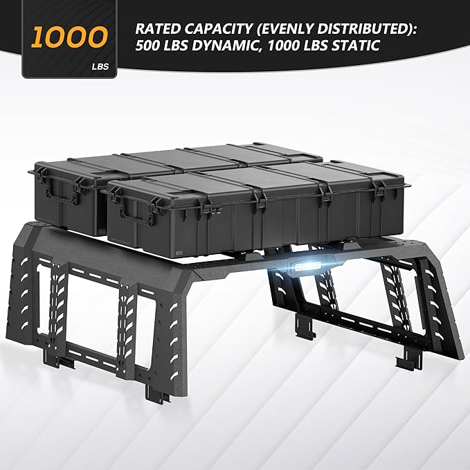 22" High Overland Bed Racks Truck Cargo Carrier Compatible with 2020-2026 Gladiator JT with LED Lights and Bed Rails, Full-Size Truck Rear Ladder Rack Back Cross Bars