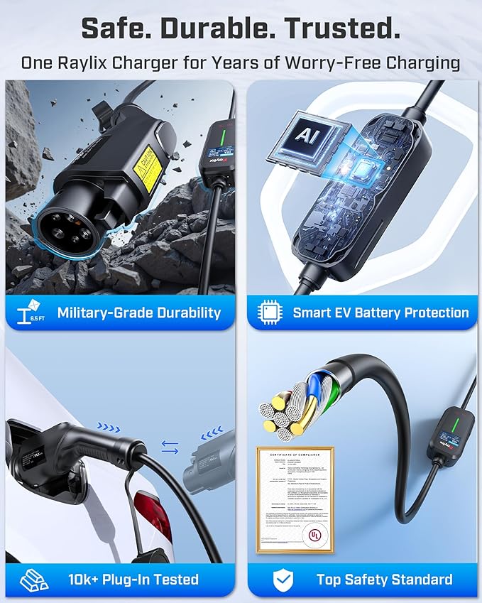 2025 Upgraded Level 1&2 Portable EV Charger, 8-16Amp Adjustable Current & Timer, 110V–240V, NEMA 5-15 & 6-20 Plug, 21Ft EV Charging Cable, J1772 Electric Car Charger for All PHEV/EV Charging Cord