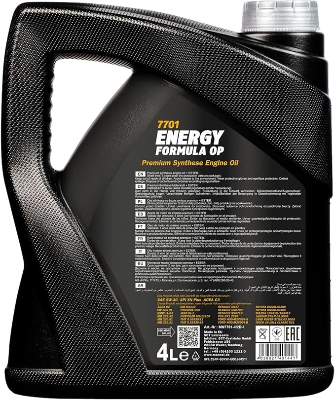 Energy Formula OP 5W-30 Motor Oil by MANNOL - 7701 Premium Synthese Engine Oil for OPEL and GM Vehicles, Car Oil 4L