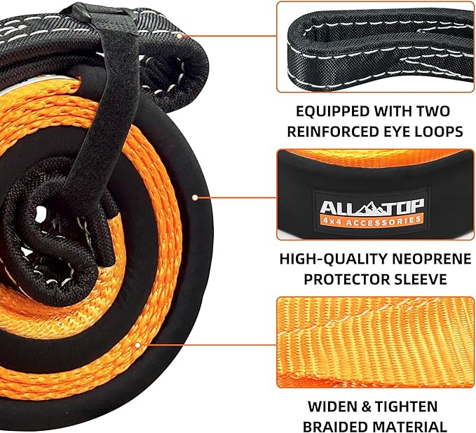 ALL-TOP Tree Saver Strap 3in x 8ft Certified 36000Lbs Break Strength, Emergency Recovery Tow Strap Winch Extension Rope with Oversize Carry Bag