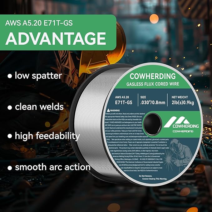 Mig Welding Wire, Flux Core Wire .030" E71T-GS 2-Pound Gas Solid Carbon Steel Low Splatter Mig Welding Wire Solid Wire for Mild Stee, High Feedability Strong ABS Plastic Spool Welding Wire
