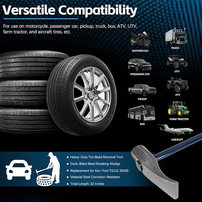 Sunluway Tire Bead Breaker Wedge Replacement for Ken-Tool 35429 Bead Brkg Wg, 32 in, STL, Duck-Billed Tire Hammer for Passenger Car, Truck, SUV, ATV, Motorcycle, Bus, Farm Tractor, Aircraft Tire