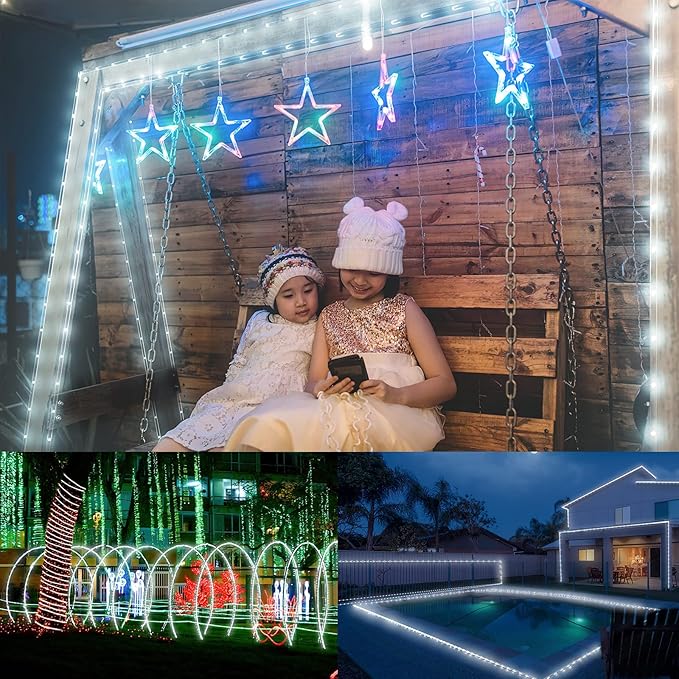 New Upgraded Solar Rope Lights Outdoor 500 LED 170FT 19 Modes Solar & USB Rechargeable String Lights with Remote Timer Dimmable Waterproof for Garden Camping Pathway RV Christmas Decor (500LED-White)