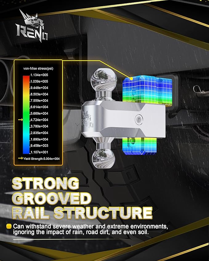RENO Adjustable Trailer Hitch, Fits 2.5 inch Receiver Hitch 4" Rise/Drop Tow Hitch, Heavy Duty 2" & 2-5/16" Ball Hitches with 18,500 LBS GTW (1 Pack, Aluminum)