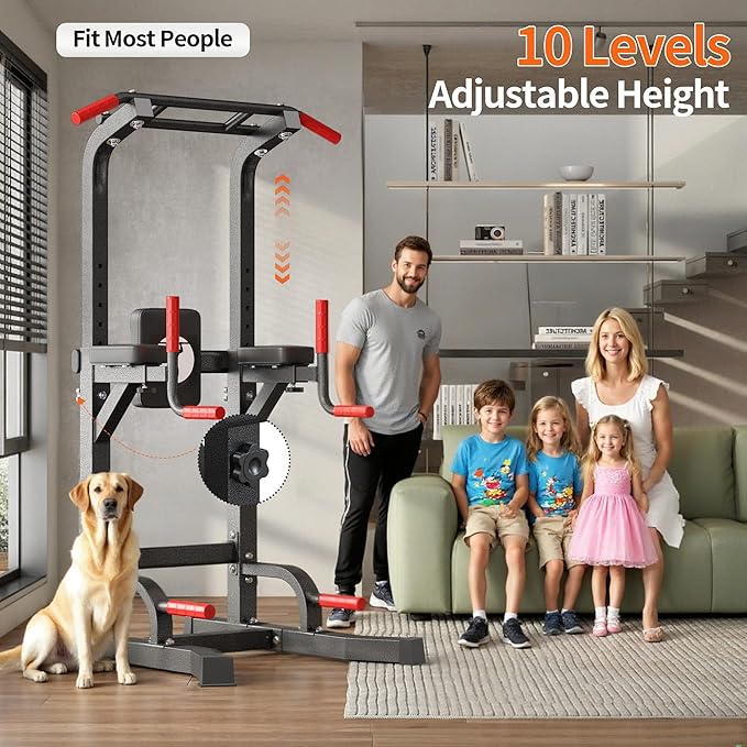 SogesPower Multi-Function Power Tower Pull Up Bar Station Pull Up Dip Station for Home Gym, Adjustable Height Pull Up Bar Stand Dip Bar Strength Training Workout Equipment