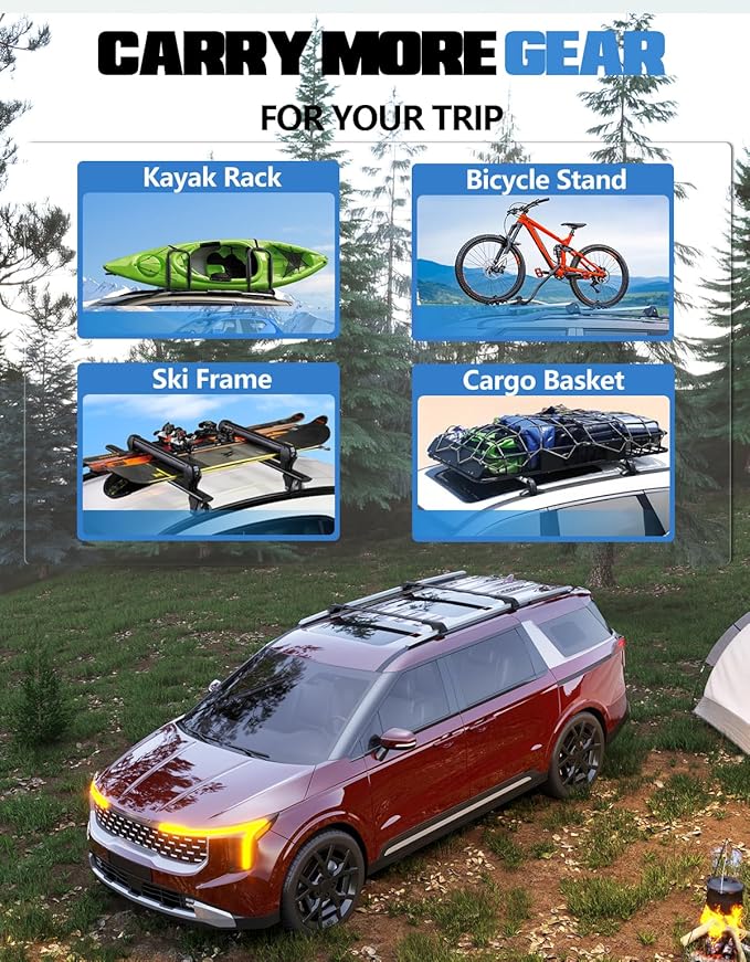 FengYu 300lb Lockable Roof Rack Cross Bars Compatible with 2022-2026 KIA Carnival & Carnival Hybrid, Heavy Duty Aluminum Roof Rails Crossbars Cargo Bars Canoe Rooftop Black Carrier Luggage.