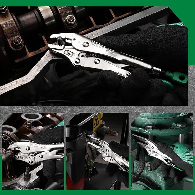 SK 5-Piece Locking Pliers Set, Long Nose & Curved Jaw Locking Pliers, Premium CR-V Construction, Ergonomic Anti-slip Handle, Ideal for Welding or Assembly, with Rolling Pouch