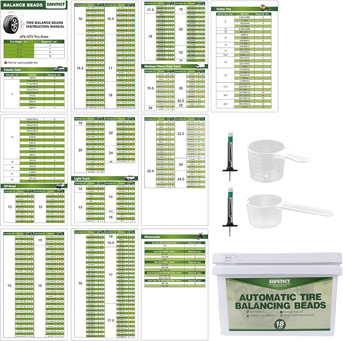 Tire Balance Beads 288oz Balancing Beads, Tempered Glass Tire Beads for Balance for Trucks, Trailer, Off-Road Vehicles, with Tire Tread Depth Gauge