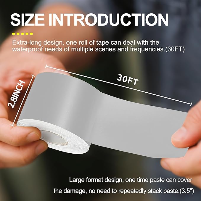 Waterproof Repair Tape for Fabric,RV Awning,Boat Covers,Tents,Tarp,Heavy Duty Outdoor Repair Patch - 2.8IN x 30FT（Silver）