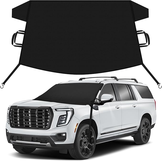 EcoNour Car Snow Cover Compatible for GMC Yukon | Windshield Cover for Ice and Snow with S-Hook Straps | Heavy-Duty 600D Oxford Winter Car Cover, Waterproof & Anti-Slip
