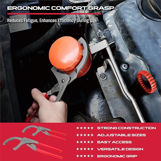 Oil Filter Wrench Set, 9" & 12" Adjustable Oil Filter Pliers, Heavy-Duty Oil Filter Removal Tools for Cars, Trucks, Motorcycles, Slip-Free Jaw Design
