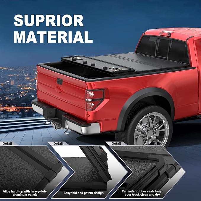 MOSTPLUS Quad Fold Hard Truck Bed Tonneau Cover Compatible with 2009-2014 Ford F150 F-150 (Excl. Raptor Series) Styleside 5.5 FT-66 inch Aluminum Bed