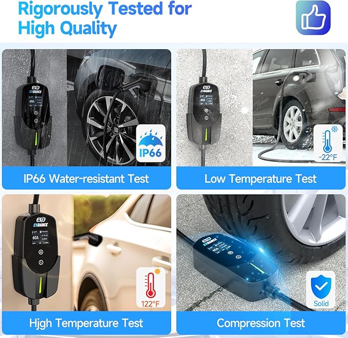 Level 2 EV Charger 40Amp, 240V 9.6KW Portable Electric Vehicle Charging Stations with NEMA 14-50P, 25FT Cable Adjustable Current/Timing Delay Home Electric Car Charger for J1772 BEVs/PHEVs